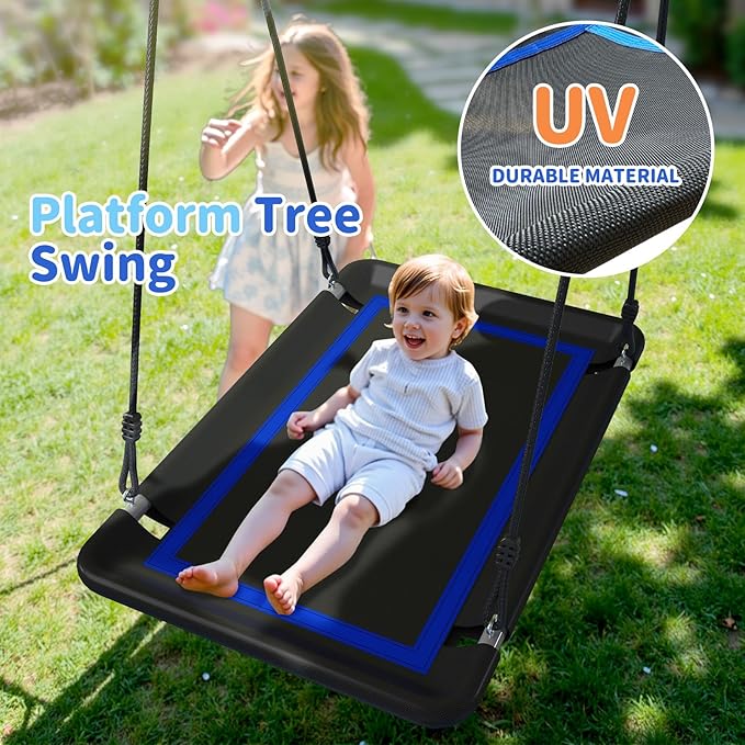 JYGOPLA 5-in-1 Metal Swing Sets for Backyard, Heavy Duty Outdoor Playground for Kids with 43" Platform Swing, Belt Seat, Climbing Rope Ladder, Rigid Ladder & Basketball Hoop