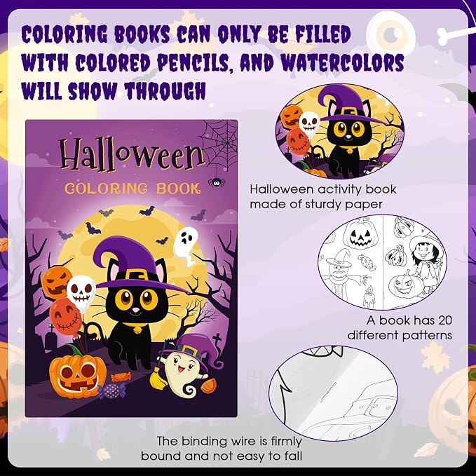 Liliful 144 Pcs Halloween Coloring Book Bulk for DIY Art Stress Relief Drawing Book with Ghost Pumpkin Patterns for Adults, Halloween Party Favors, Goodie Bag Filler and Holiday Gifts