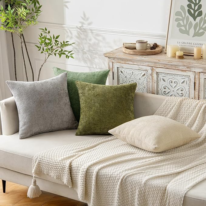 MIULEE Decorative Couch Throw Pillow Covers 18x18 Inch Sage Green 2 Pack | Modern Boho Accent, Soft Chenille Pillow Covers, Farmhouse Cushion Cases for Home Decor Bed Sofa Living Room