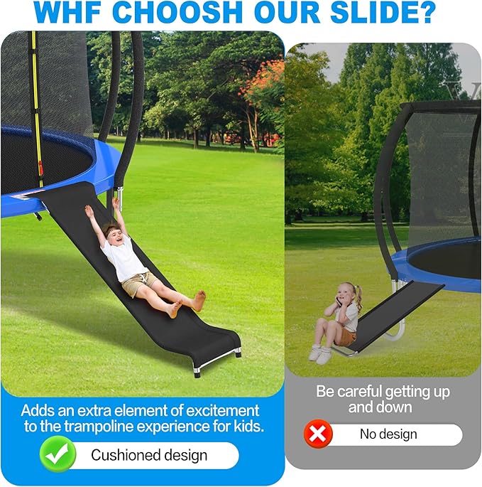 Universal Trampoline Slide Ladder for 10/12/14/15FT Trampolines, Black and Silver Design with Heavy Duty Steel Frame, Easy to Assemble，Safety & Buffer Bottom for Kids to Climb Up & Slide Down(Silver)