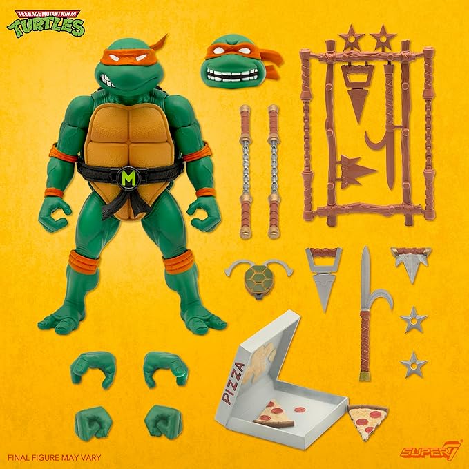 Super7 ULTIMATES! Teenage Mutant Ninja Turtles Michelangelo - 7" TMNT Action Figure with Accessories Classic Cartoon Collectibles and Retro Toys