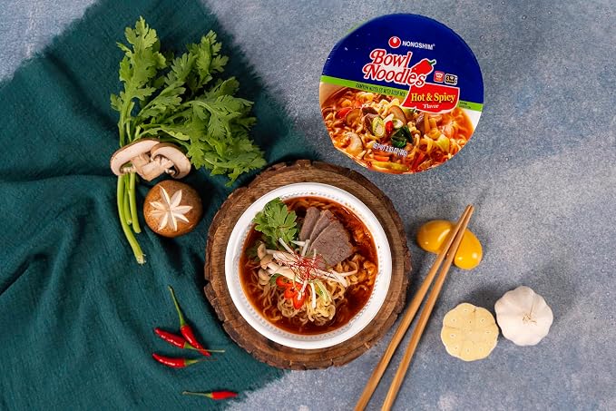 Nongshim Ramen Noodles, Gourmet Instant Ramen bowl, Premium Microwavable Noodle Soup, Hot & Spicy, 3.03 Ounce (Pack of 24)