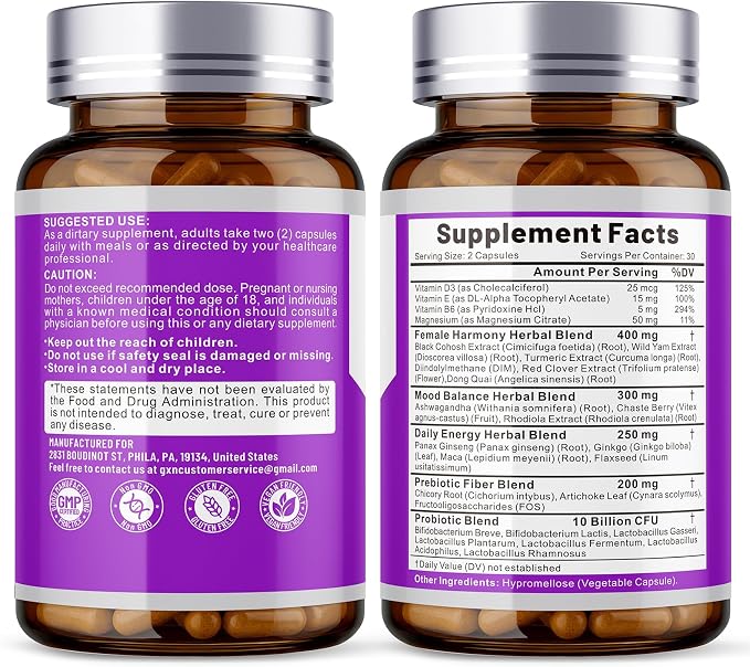 Menopause Supplements for Women, 27-in-1 Multi-Herbal with Prebiotics and Probiotics, Black Cohosh, Ashwagandha, DIM, Menopause Relief for Hot Flashes, Mood Swings & Night Sweats, 60 Capsules