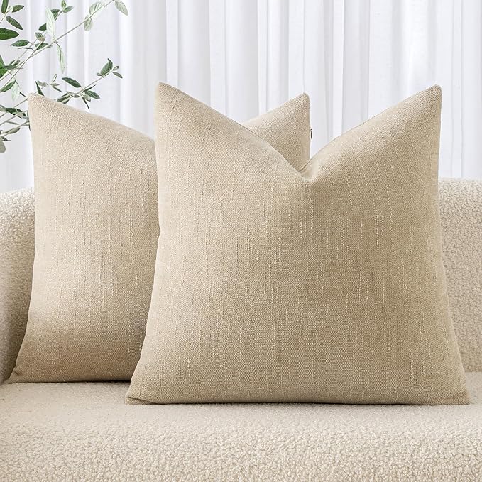 MIULEE Textured Chenille Throw Pillow Covers 20x20 Inch Beige | Pack of 2 Decorative Soft Throw Pillows, Solid Textured Cushion Covers, Modern Home Decor for Couch Sofa Bedroom Living Room
