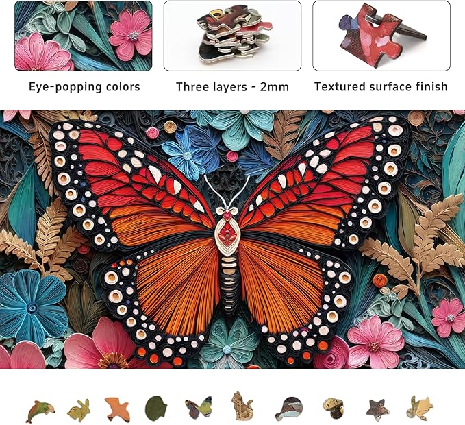 Butterfly Jigsaw Puzzles for Adults 1000 Pieces, Brain Challenging Shaped Puzzle for Game Night, Family, Friends, Size is 26.6 x 19.2, Paper Cutting Art