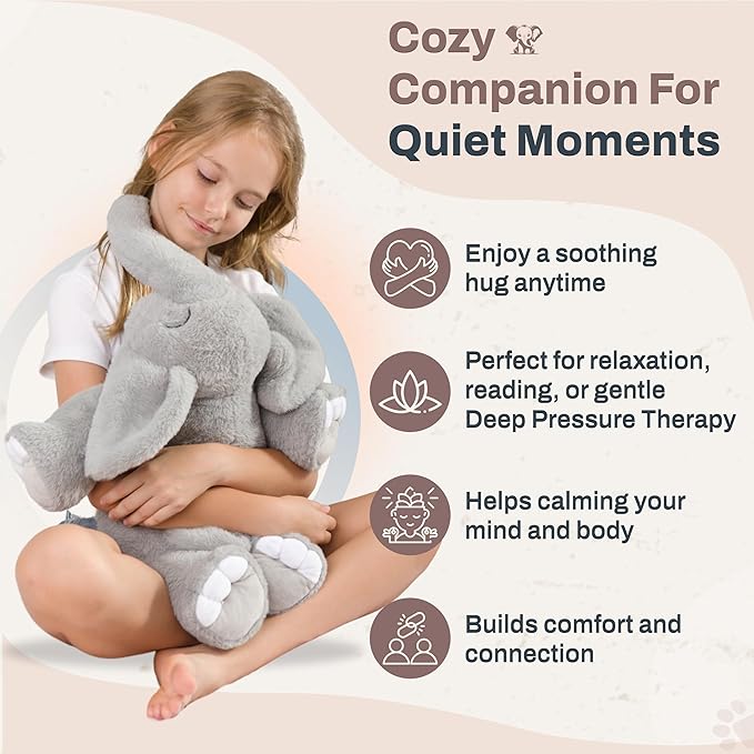 Weighted Stuffed Animals 20" | 5 lbs Elephant Plush for Calming Cozy Comfort | Large Weighted Stuffed Animal for Anxiety | Soft Microwavable & Coolable for Sensory Needs & Stress Relief