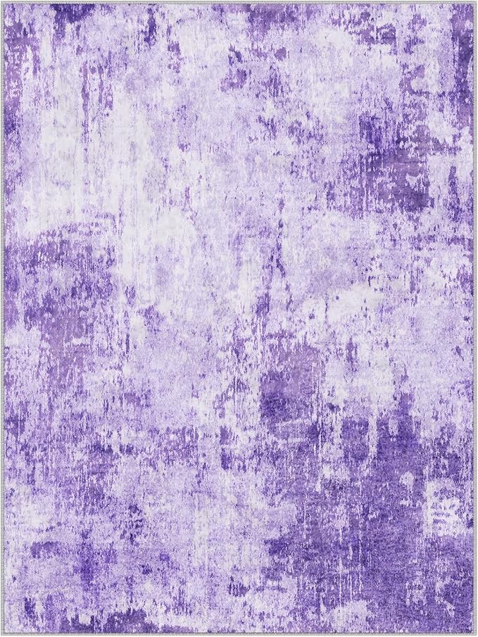 RELEANY Washable 5'x7' Abstract Area Rug for Living Room Purple | carpet for bedroom, kitchen, office, hallway and entryway, printed pattern, non-slip, soft, stain-resistant, easy to clean