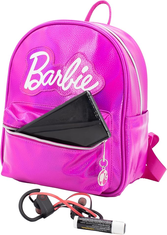 AI ACCESSORY INNOVATIONS Barbie Iconic Vegan Leather Cosplay Mini Backpack Purse, 10.5 Inch, Barbie Pink
