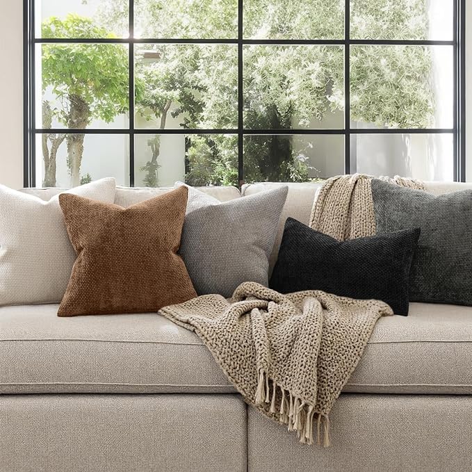MIULEE Decorative Couch Throw Pillow Covers 20x20 in Golden Brwon 2 Pack | Modern Boho Neutral Accent Pillows, Soft Chenille Pillow Covers, Farmhouse Cushion Cases for Home Decor Bed Sofa Living Room