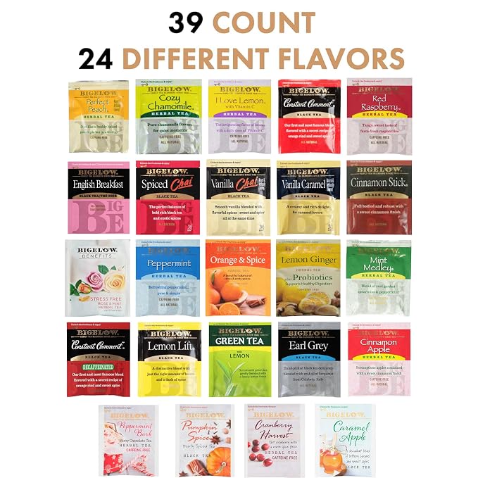 Tea Sampler Variety Pack 39 Counts (24 Flavors) in Pouch Bag | Gift for Men Women Office Family Friends Coworker | Assorted Black Green Herbal Tea Bags