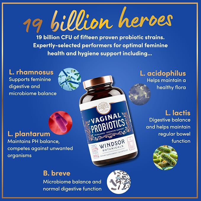 Vaginal Probiotics for Women - 19Bil CFU,15-Strain Lactobacillus Probiotic for PH Balance, Urinary Tract Support, Odor & Yeast Health - Balance Complex for Women BV Support Supplements - 30 Vegan Caps