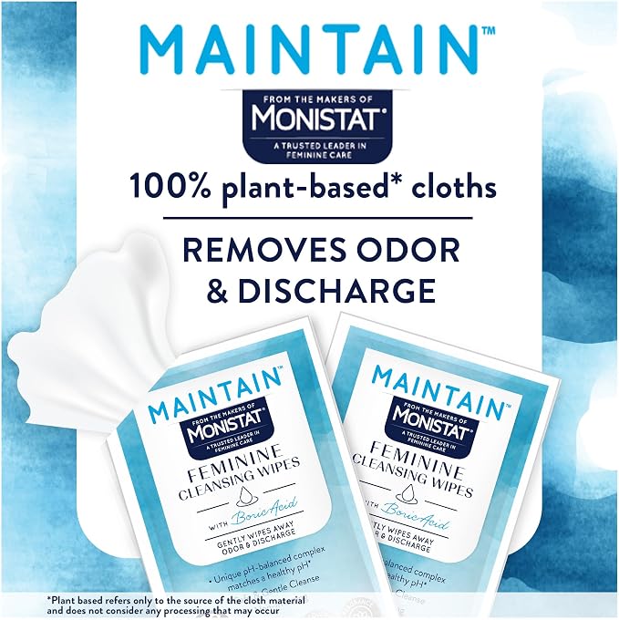 Monistat Maintain Boric Acid Odor Control Kit, 10 Feminine Wipes & 10 Boric Acid Suppositories for Women, Fragrance-Free and Non-Irritating pH Balanced Formulas to Control Vaginal Odor
