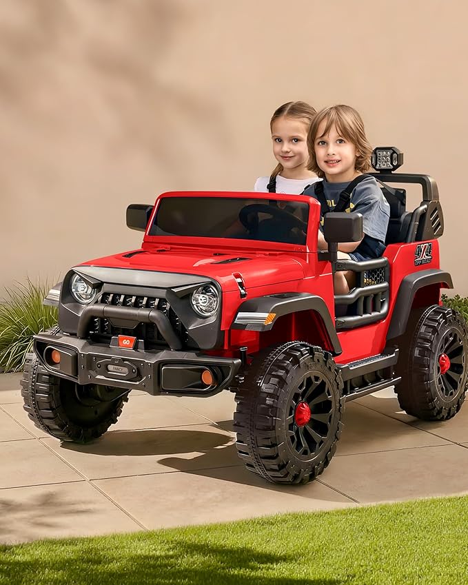 Outfunny 2 Seater Ride on Car Toy, 24V 4WD Electric Car for Kids 4-8 with Remote Control, 4x200W Motors, Capacity 150 lb - Red