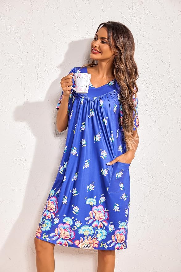 Ekouaer Womens House Dress Floral Print Moo Moos Nightgowns Moomoo Dresses Mumus with Pockets