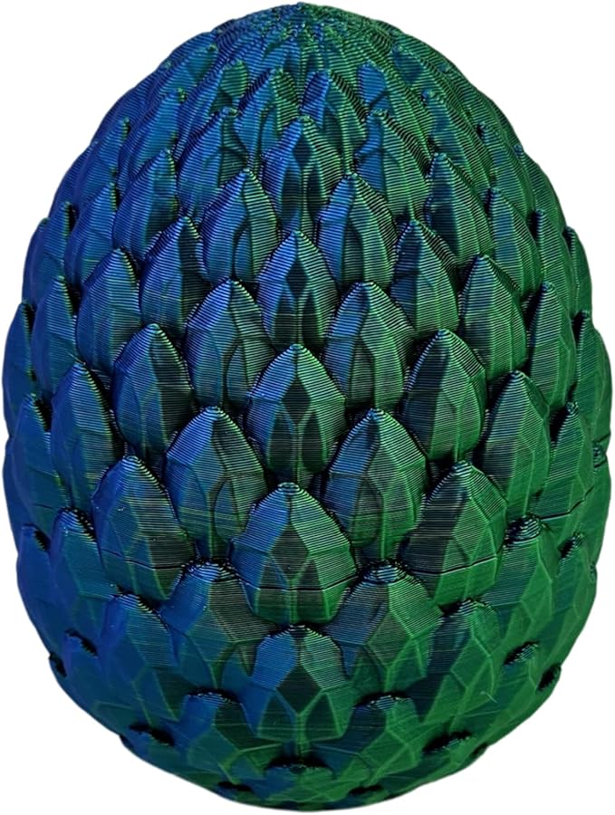 Surprise Dragon Egg Articulating Gemstone Dragon Fidget Figurine - 3D Printed Dragons Flexible ADHD, Autism, Relief Anxiety - Articulated Joints (Blue Green Silk)