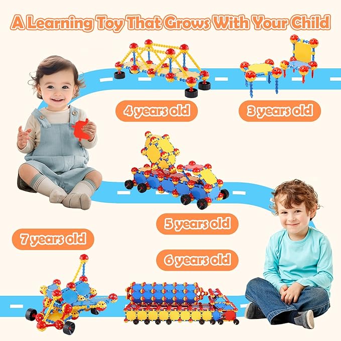 ZOZOPLAY 160PCS STEM Building Blocks Set, Preschool Toys for Ages 3+Kids, Colorful Plastic Connectors, Creative Inspirational Construction Fun Educational Toys, Best Gift Game Kit Classroom Activity