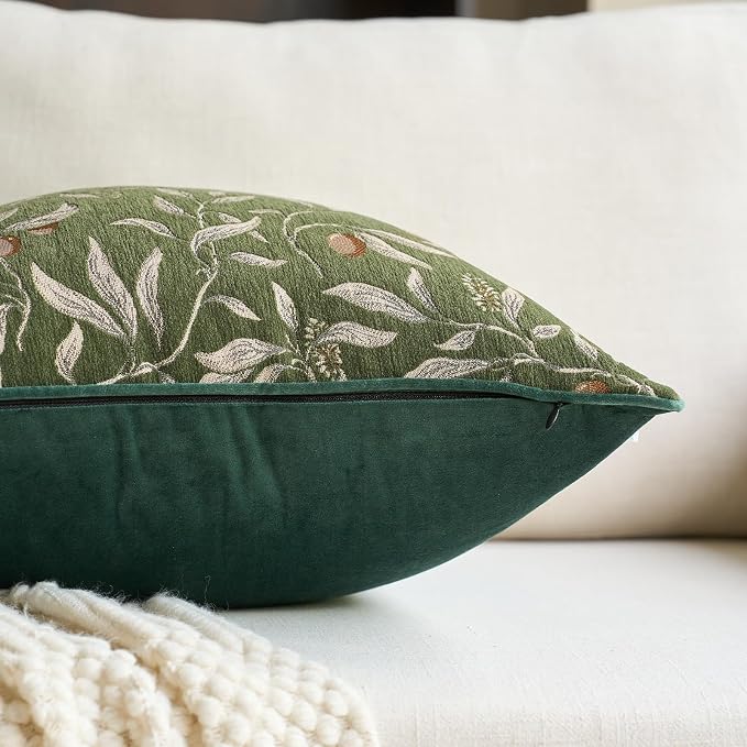 Alerfa Green Floral Throw Pillow Cover 20 x 20 Inch Sqaure Luxury Decorative Pillow Cover for Couch Living Room Bedroom