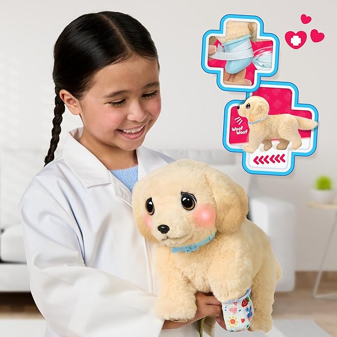 Little Live Pets Ouchies Cooper The Retriever Puppy, 50+ Sounds, Limping to Walking Puppy Toy with Vet Carrier, Interactive Toy Dog for Kids Ages 5+