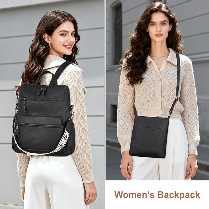 Backpack Purse for Women, Pu Leather Designer Travel Backpack, Fashion Work Ladies Shoulder Bag Handbag