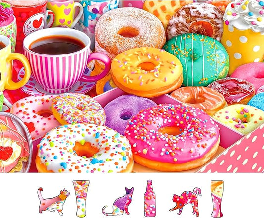 Puzzle for Adults 500 Piece Colorful Cute Donuts & Coffee Jigsaw Puzzle Fun Sweet Treats Family Challenge Puzzle for Seniors (23"x15")