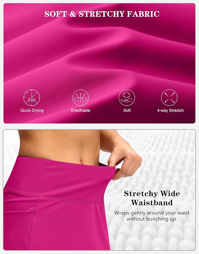 Women's Golf Skirts Skort 4 Side Pockets High Waisted Stretchy Tennis Skirt | Silky Soft, Lightweight, Breathable, Built-in Mesh Shorts, High Waisted, Elastic waistband, Moisture-Wicking, Athletic