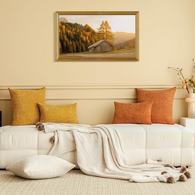 a moment Fall Orange Chenille Throw Pillow Covers 20x20 Inch Pack of 2 Modern Decorative Throw Pillow Covers Farmhouse Cross Covers Home Decor for Sofa Bedroom Living Room