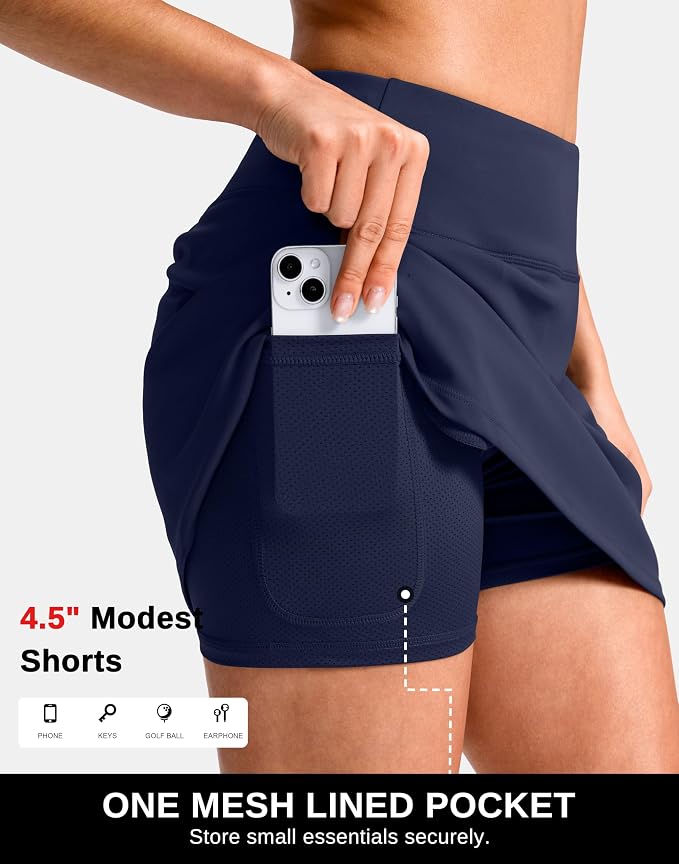 14"/16" Skorts with 3 Pockets | Side Slits, High Waisted, Built-in Shorts, A Line, Casual, Pickleball, Athletic, Golf, Tennis Skirt, for Women