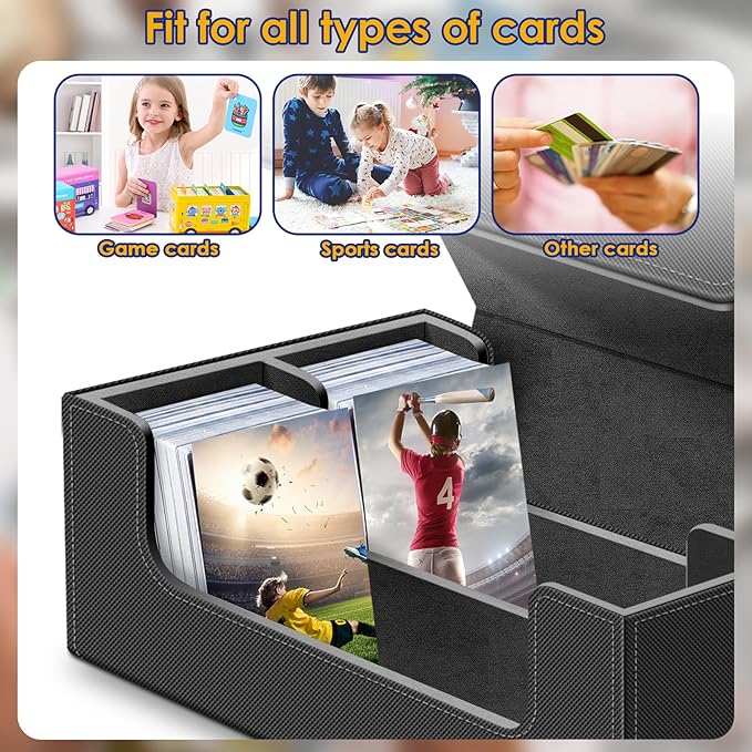 Homthy 1200+ Card Deck Case for Trading Cards, Leather Commander Card Storage Box Magnetic Card Holder Fit for MTG TCG and Sport Cards