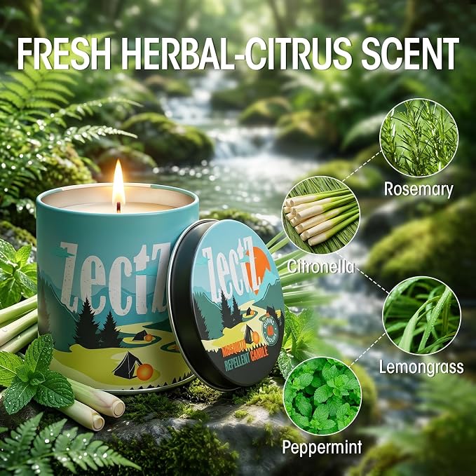Citronella Candle for Outdoor Indoor, with Lemongrass, Rosemary, and Peppermint Oil, 9 oz