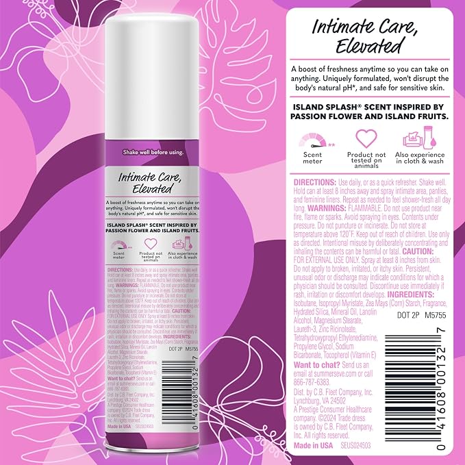 Summer's Eve Island Splash Daily Feminine Spray with Talc-Free, Odor-Neutralizing and Moisture-Absorbing Formula, 2 Oz, Pack of 24