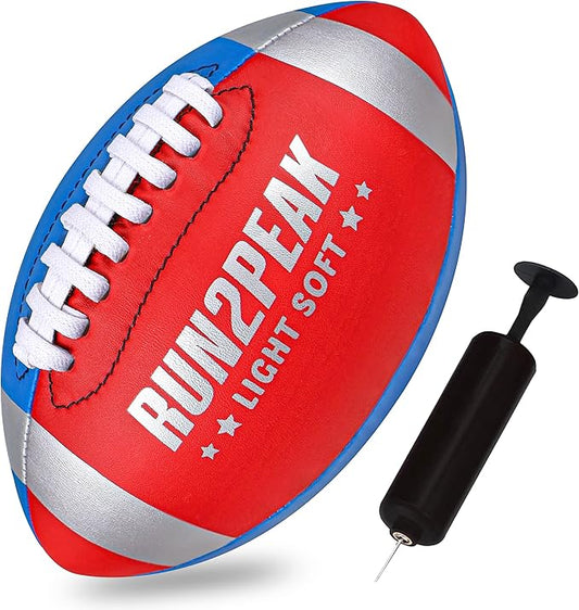 Light Soft Mini Football for Kids Toddler - 8" PU Leather and Foam Layer Small Footballs - Safe Lightweight Indoor Outdoor Beach Water Pool Sports Toys for Summer Outside Games Play with Pump