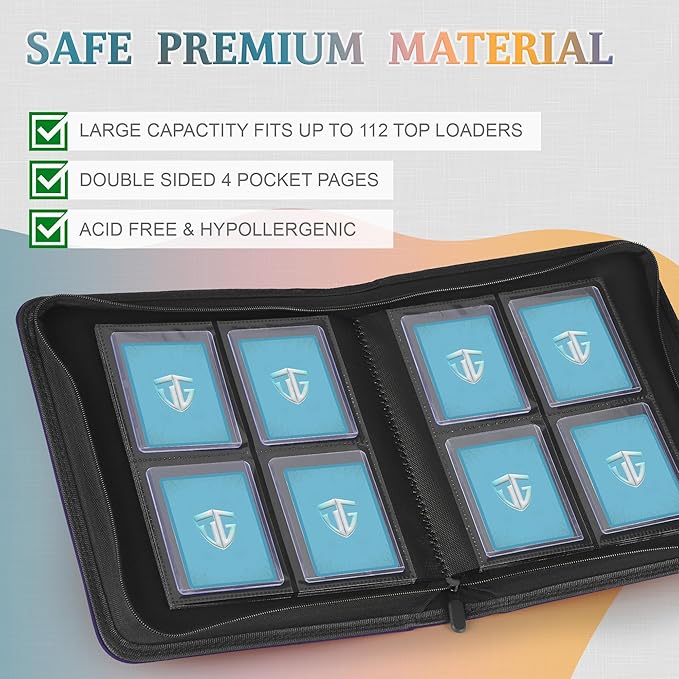 Toploader Binder,Holds 112 Toploaders, 4 Pocket Top Loader Binders for 3" x 4" Rigid Card Holders for Trading Cards or Sports Cards Binders (Purple)