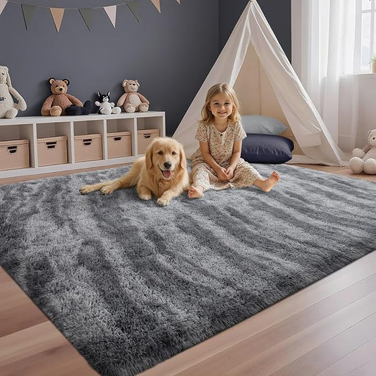 4x6 Feet Area Rugs for Bedroom, Zebra Grey Plush Fluffy Shaggy Living Room Rugs Non-Slip, Ultra Soft Carpet for Nursery Kids PlayRoom Dorm Office Indoor