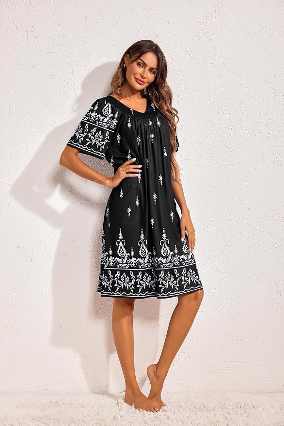 Ekouaer Womens House Dress Floral Print Moo Moos Nightgowns Moomoo Dresses Mumus with Pockets