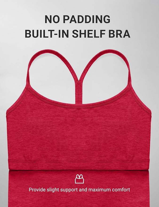 CRZ YOGA Cut-Out Y Back Crop Tank Tops for Women - Scoop Neck Spaghetti Strap Racerback Yoga Longline Sports Bra Non Padded