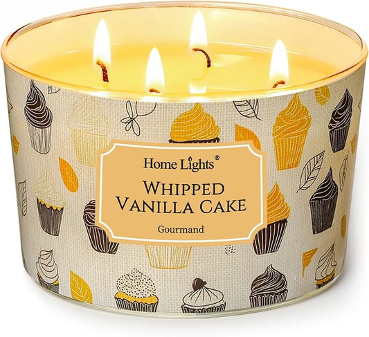 HomeLights Scented Candles for Women & Men, 18oz Candle Jars Aromatherapy 4-Wick Candle, Ideal for Rustic Modern Home Decor and Gifts, Whipped Vanilla Cake
