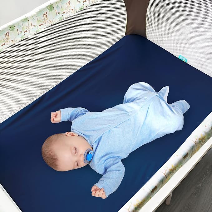 Biloban Pack and Play Sheets Waterproof 2 Pack Fitted, Compatible with Baby Graco Pack n Play/Playard and Other 38" X 26" Playpen Mattress, Grey & Navy