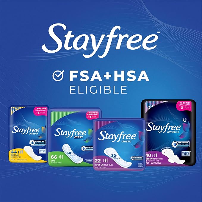 Stayfree Ultra Thin Overnight Pads with Wings, For Women, Reliable Protection and Absorbency of Feminine Moisture, Leaks and Periods, 40 count - Pack of 3