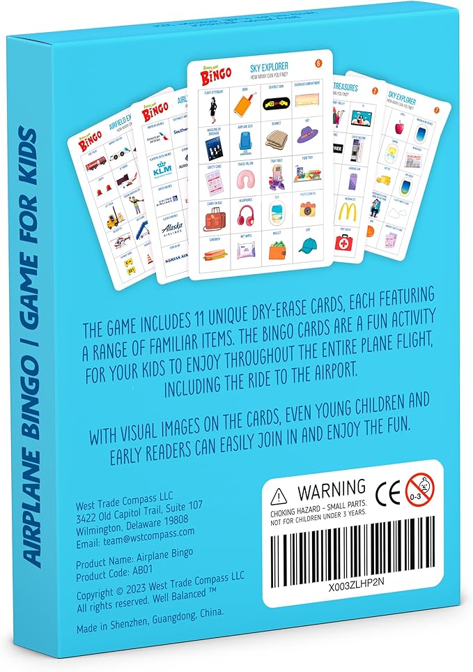 WELL BALANCED Airplane Games - Airplane Bingo Travel Essentials Kids Activities 3-8 Year Old, Must Haves