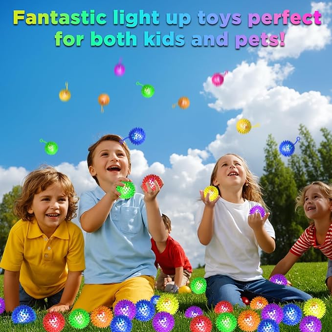 24PCS Glow in The Dark Party Supplies, Light Up Balls for Kids, Balls for Toddlers 1-3, 6 Colors LED Flashing Squeaky Ball, 2.55inch Light Up Toys, Fidget Sensory Toys, Halloween Party Favors