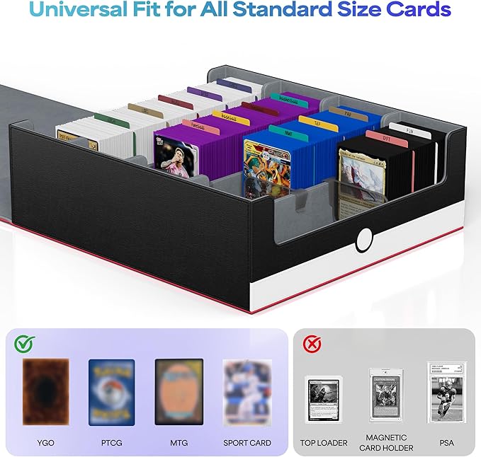 UAONO Trading Card Storage Box, Holds 2400 Sleeved Cards with 24 Dividers & 4 Stoppers, Magnetic Closure PU Leather Card Case for MTG, PTCG, YGO, Sports Cards (Red&White)