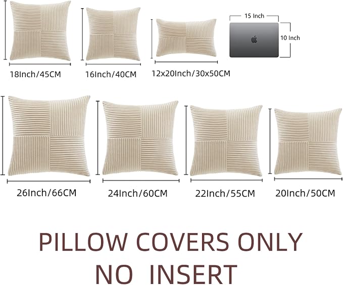 Fancy Homi 2 Packs Tan Lumbar Decorative Throw Pillow Covers 12x20 Inch for Living Room Couch Bed Sofa, Boho Home Decor, Soft Striped Corduroy Rectangle Accent Beige Cushion Case 30x50 cm