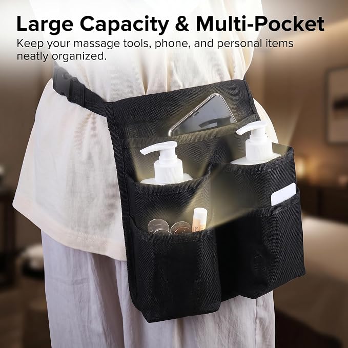 Massage Oil Holster Belt for Therapists, Massage Bottle Holder Waist Bag with Adjustable Belt, Massage Lotion Holster Organizer with Multi Pockets for Massage Therapy Supplies & Table Accessories