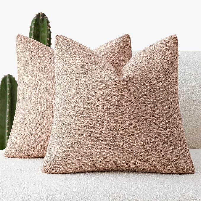 Foindtower Set of 2, Decorative Textured Boucle Throw Pillow Covers Accent Solid Pillow Cases Neutral Soft Cozy Couch Cushion Case for Chair Sofa Bedroom Living Room Home Decor 20 x 20 Inch Light Pink