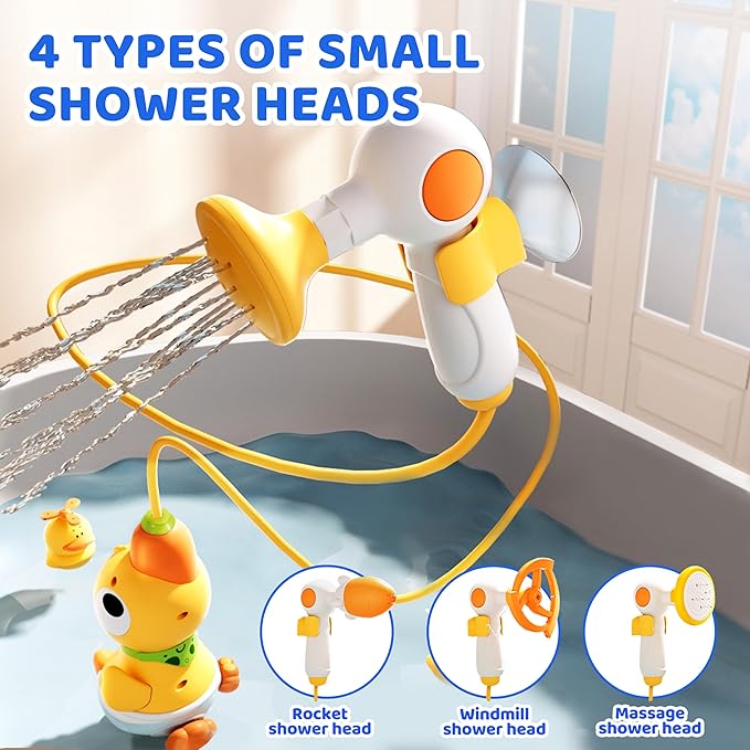 Baby Bath Toys, Baby Bath Shower Head for Bathtub with 4 Adjustable Sprayer, Control The Flow Rinser Babies with 3 Squirting Ducks for Newborns, Toddlers Kids in Bathtub Sink