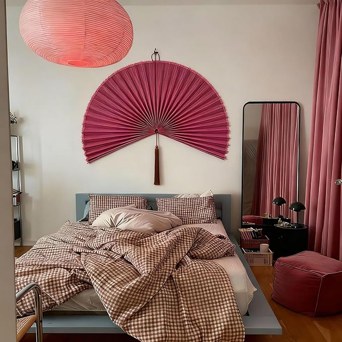 ChumDecor Bamboo Fan Wall Decor, Japanese Wall Fan Decoration, Pink 48 in | Large Oversized Oriental and Asian Style Hanging Decoration for Above the Bed Headboard or an Empty Living Room Space