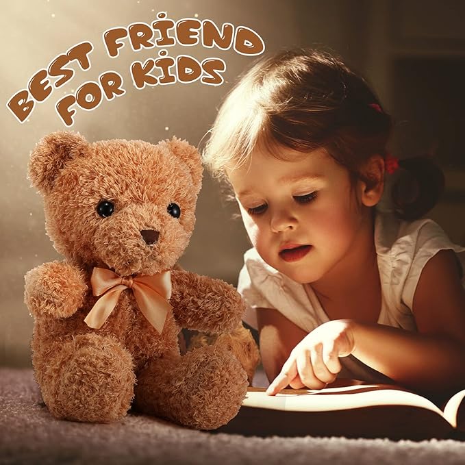 HyDren 5 Pcs Bears Stuffed Animal Soft Plush Toys Valentine 12 Inches Cute Small Shaggy Bear with Hoodie Bow Tie for Kids Boys Girls Baby Shower Birthday Party(Bow Tie Style,Light Brown, White)