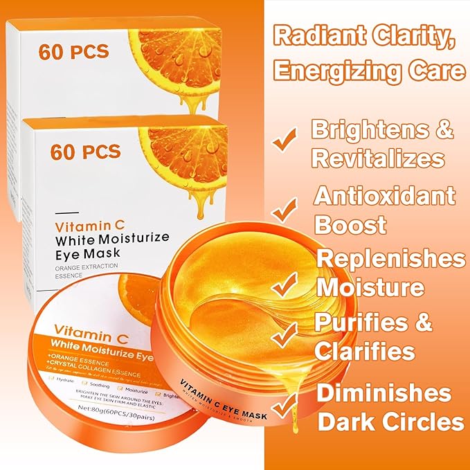Vitamin C Eye Patches 2-Pack 120 PCS, Improving Skin Tone, Reducing Dark Circles and Refreshing, Collagen Eye Mask for Puffy Eyes, Suitable for Both Men and Women