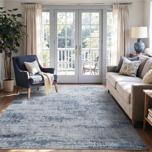 4x6 Ft Area Rugs for Living Room, Soft Non-Slip Washable Rugs Modern Abstract Pattern Carpet for Bedroom Indoor Floor Nursery Home Decor (Blue)