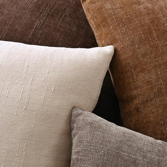 Set of 4 Soft Textured Decorative Throw Pillow Covers 22x22 Inch Cozy Farmhouse Cushion Cover Square Accent Pillow Cases for Bed Couch Sofa Living Room, Brown